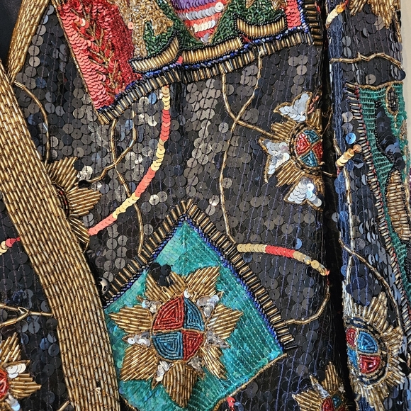 Lily Simon Vintage Silk Beaded Handmade Multicolor Women's Blazer Jacket Size 8. - Picture 6 of 16